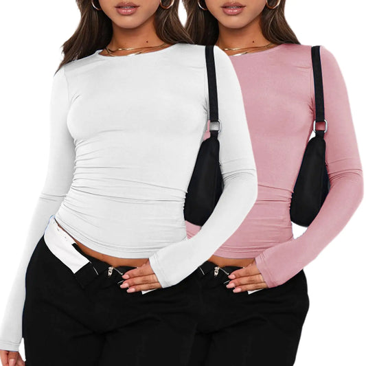 Women’s Long Sleeve Crop Top Set (2-Pack)