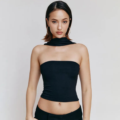 Satin Halter Backless Crop Top