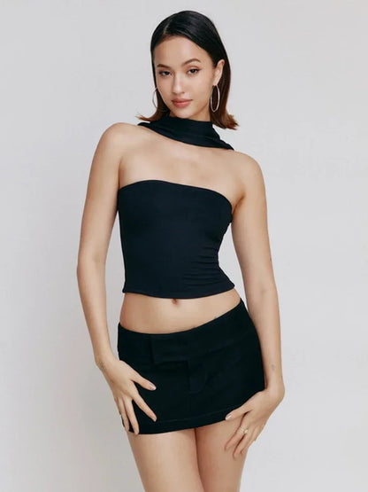 Satin Halter Backless Crop Top
