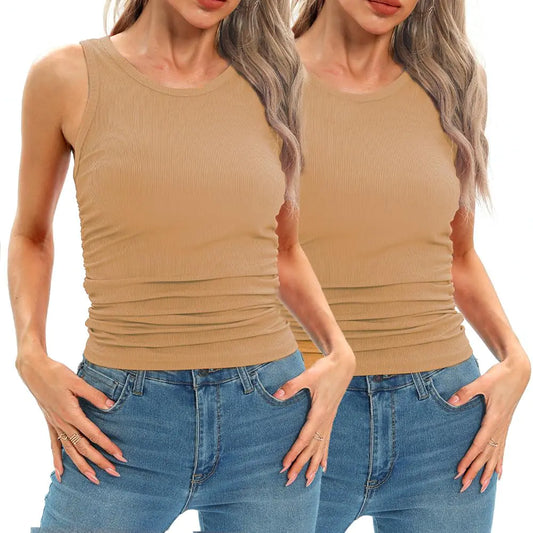 Ribbed Crew Neck Crop Tank Top